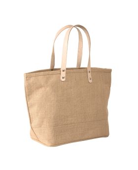 Stylish Burlap Jute Tote with Leather Handles