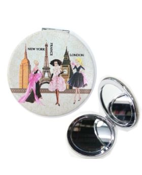 Full Color Sublimated Leatherette Petite Round Mirror