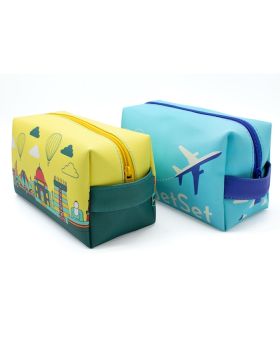 Premium Thick Leatherette Vegan Leather Dopp Kit Travel Bag in Full Color Printing with Strap