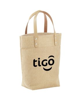 Jute Tote Bag with Leather Handle Straps