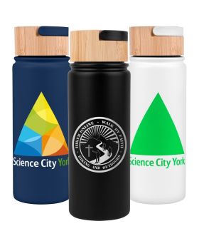 20 Oz Modern Matte Black Stainless Steel Water Bottle with Bamboo Lid
