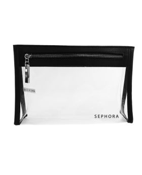 Quality Clear Vinyl Makeup Case with Leatherette Strip and Metal Hardware