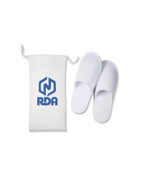 Portable Black or White Slippers in Drawstring Pouch