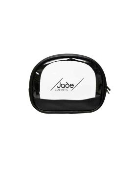 Clear Vinyl and Black Textured Leatherette Rounded Cosmetics Case