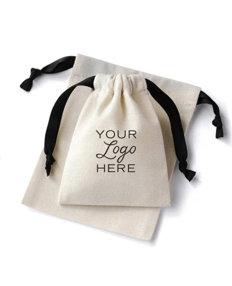 10 Oz Cotton 3 x 4 Pouch with Black or Colored Grosgrain Ribbon